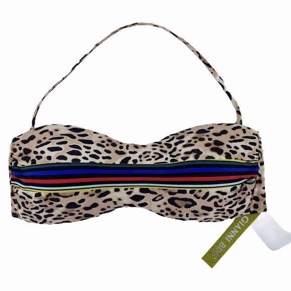Gianni Bini Leopard Stripe Molded Cup Bandeau Bikini Top Bathing Swim Suit Sz M - Picture 1 of 4